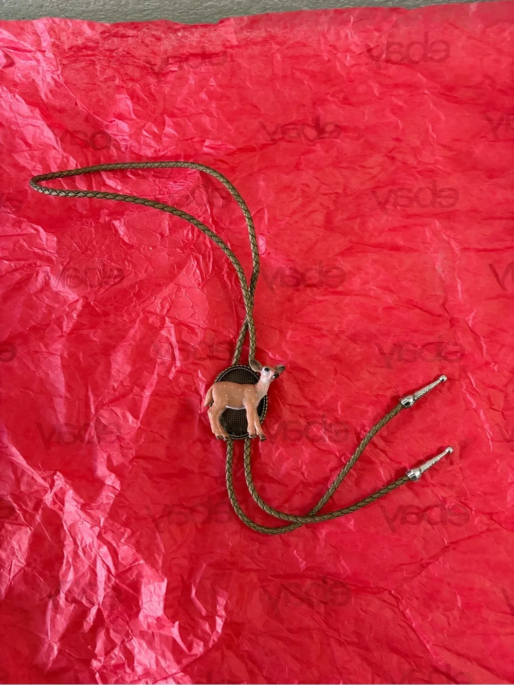 Vintage Deer Bolo Tie - Brown Fawn on Antique Brass